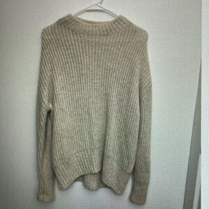 Muji Beige Ribbed Crew Neck Sweater